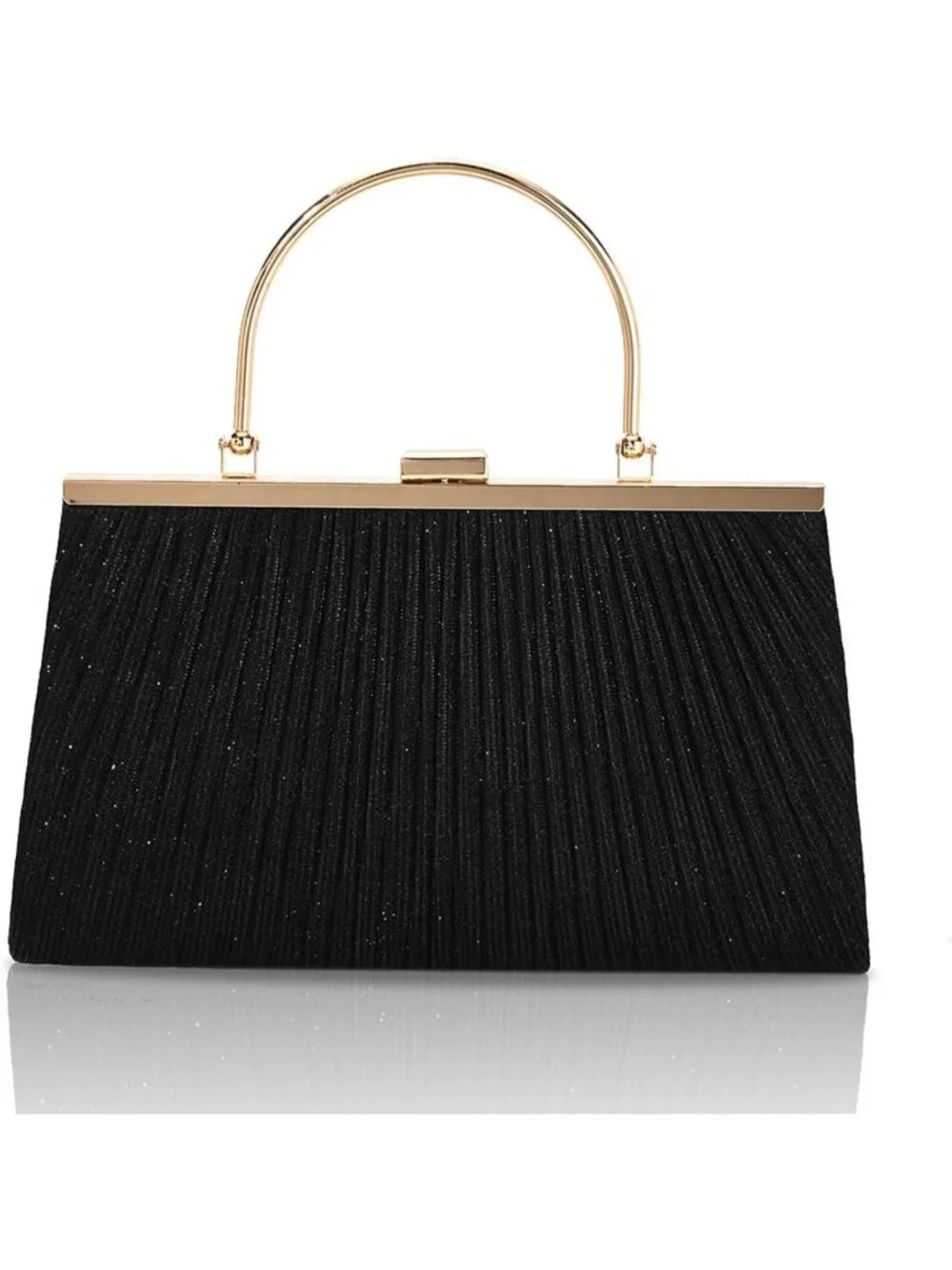 Women's Black F Glitter Pleated Clutch Purse For Sparkly Evening Wedding Bag